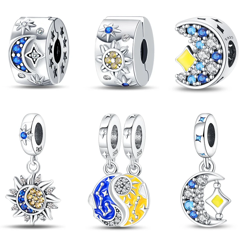 925 Silver Color Zircon Luminous Sun Star Moon Series Charms Beads Fit Pandora 925 Original Bracelets Fine DIY Jewelry Making