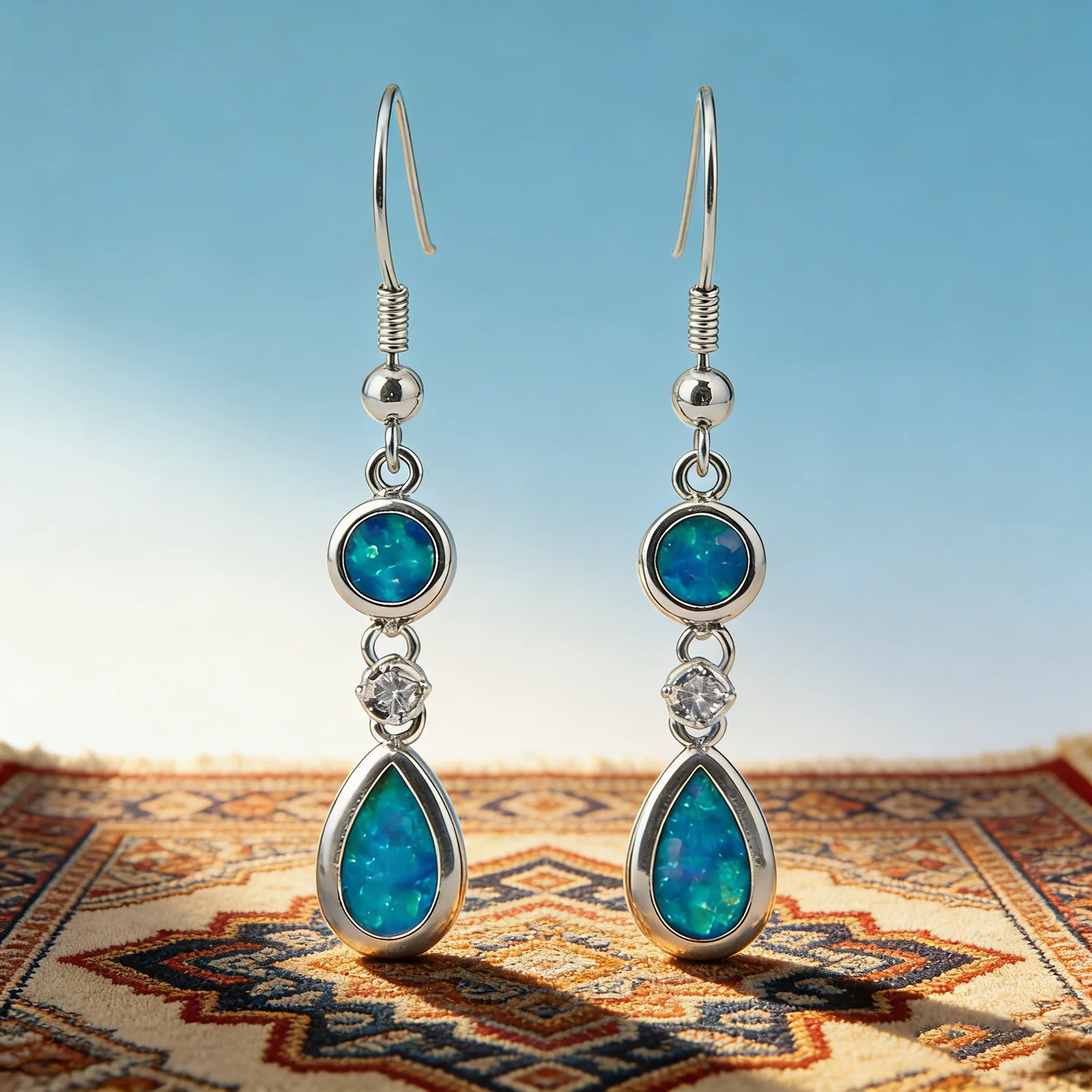 

Синие опаловые серьги-подвески для женщин, многослойные серьги-капли с белым K-покрытием и круглыми и каплевидными опалами, элегантные минималистичные украшения