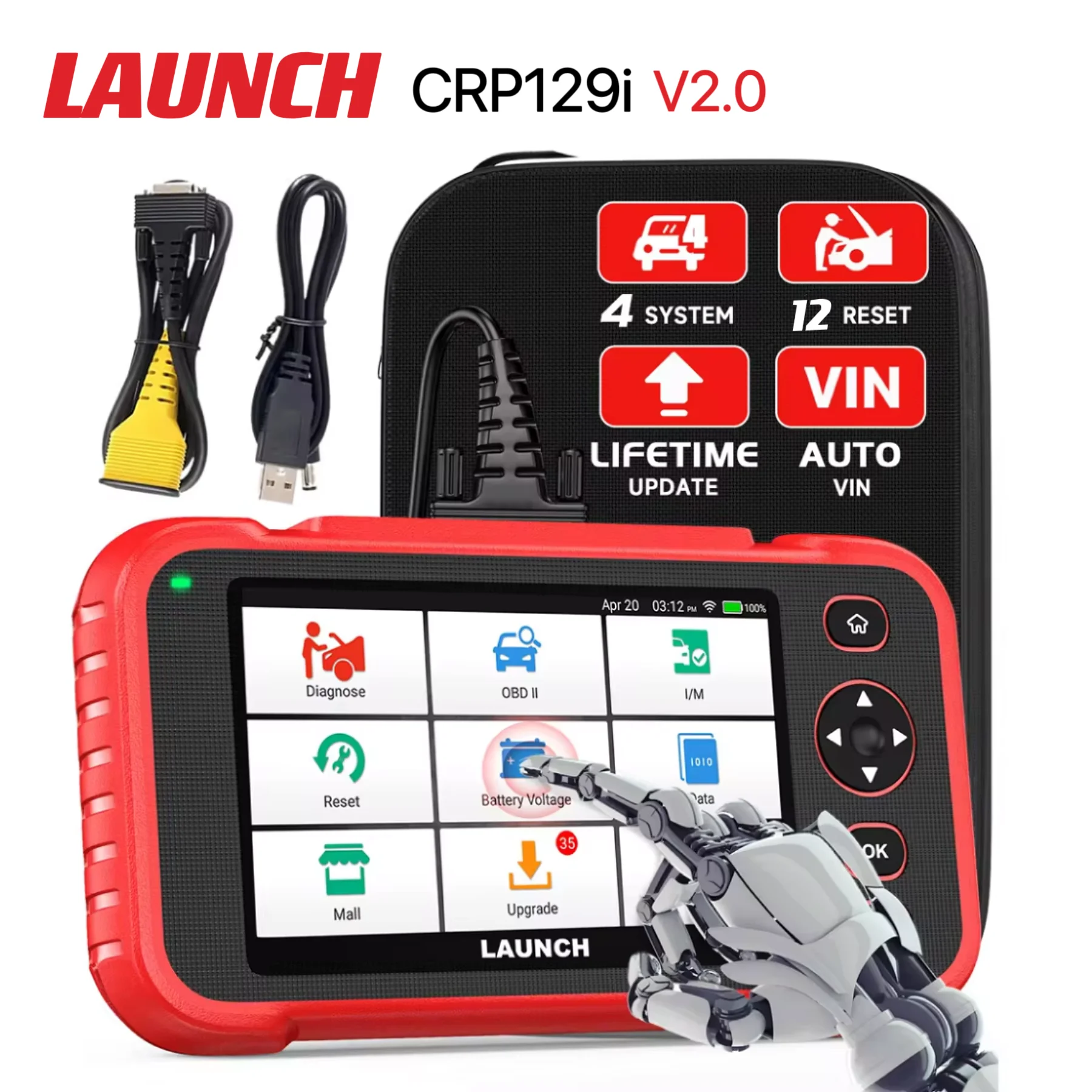 

LAUNCH X431 CRP129i V2.0 OBD2 Scanner Car Diagnostic Tools ABS SRS Engine AT 4 System Scanner + 12 Reset Lifetime Free Update