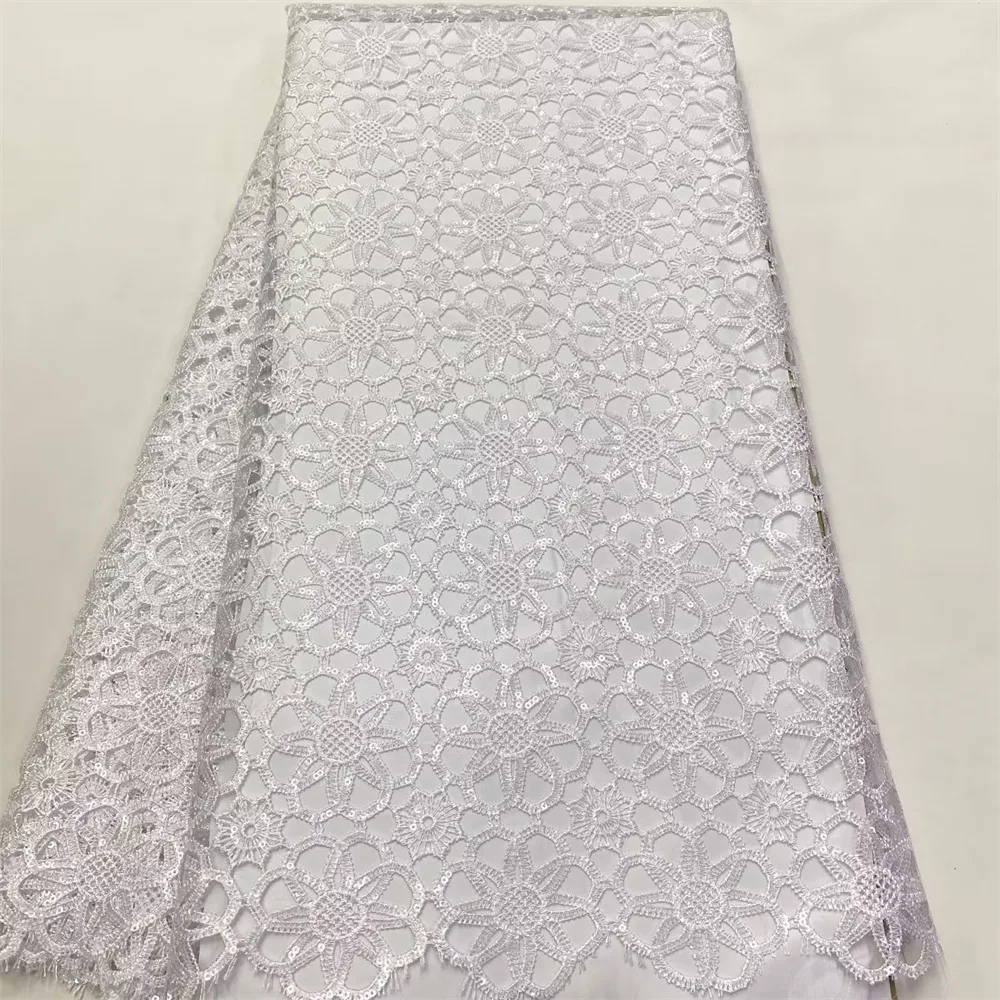 

Skin Friendly African White Wedding Embroidery Full Sequins Guipure Tulle Fabric Nigerian Celebration Lace for Dresses CO1060