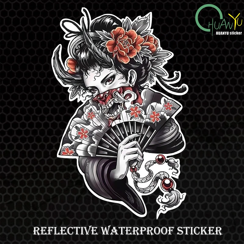 jdm Halloween geisha skull anime creative pattern car sticker car motorcycle laptop waterproof reflective sticker