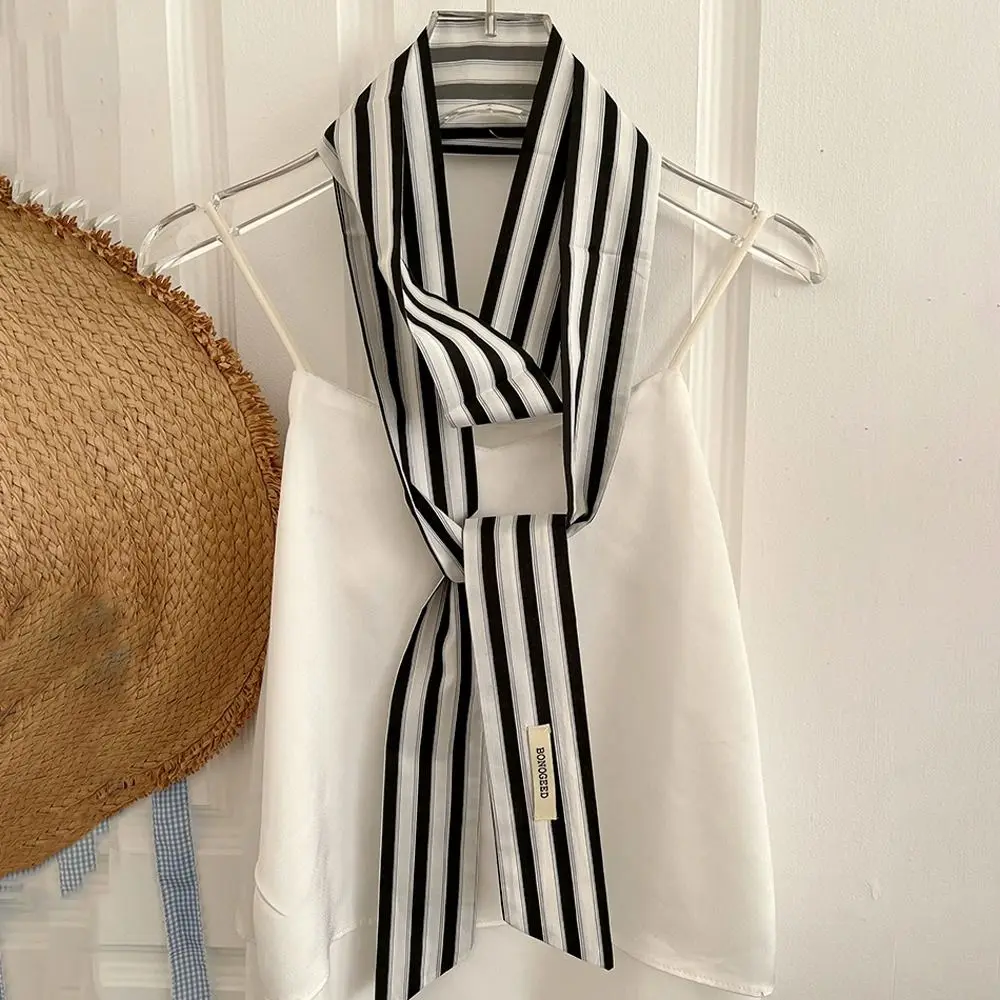 

Элегантный ленточный шарф с цветочным принтом, шарф в цветочную полоску, повязка на голову, тонкий галстук-рубашка, шарф в горошек, свадебный шарф