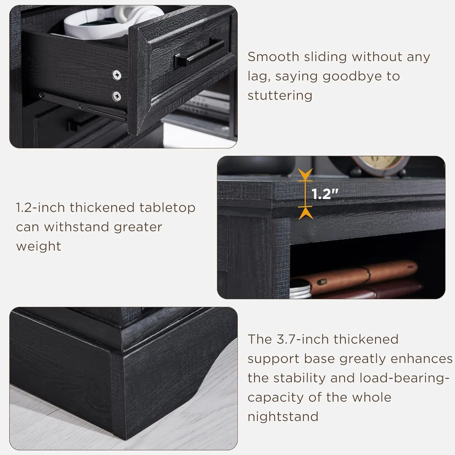 منضدة مزرعة مقاس 18 بوصة مع قاعدة شحن، طاولة نهائية مع درجين للتخزين، طاولة جانبية، خزانة بجانب السرير لغرفة النوم، غرفة المعيشة #4