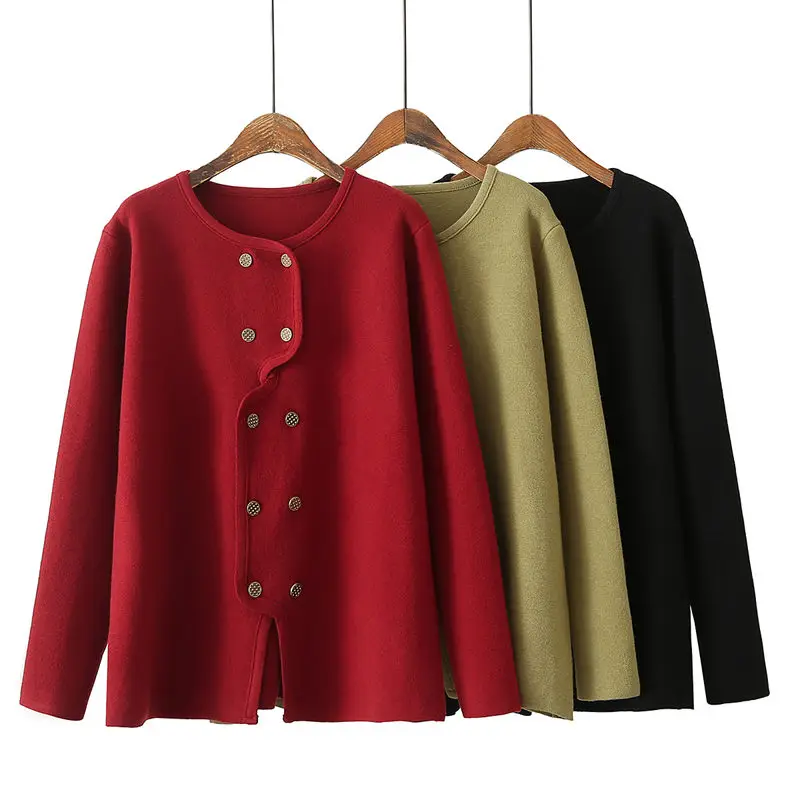 Suéter rojo para mujer, abrigo de primavera y otoño, cárdigan de punto suave de talla grande, chaqueta informal de doble botonadura, Z669, novedad de 2023