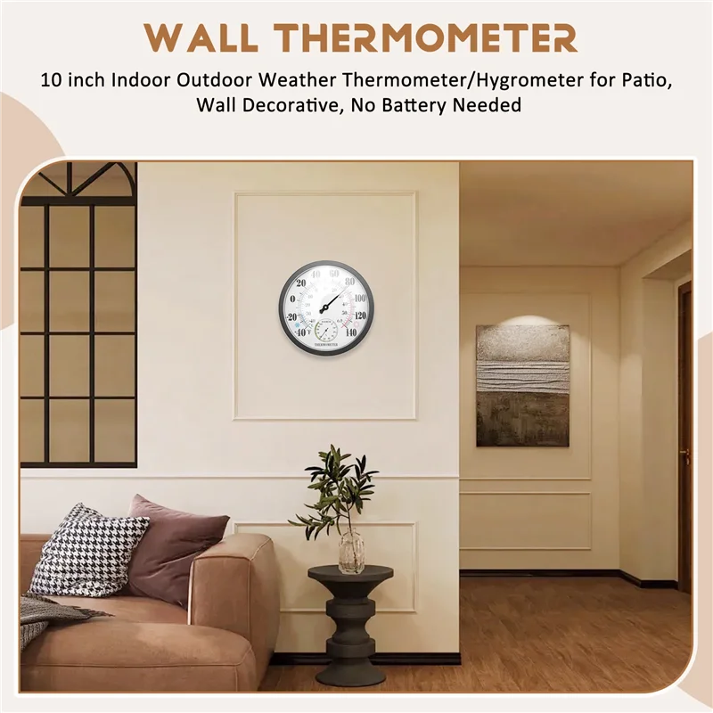 AS96-10-дюймовый внутренний уличный термометр/гигрометр для патио, декоративные стенки, батарея не требуется