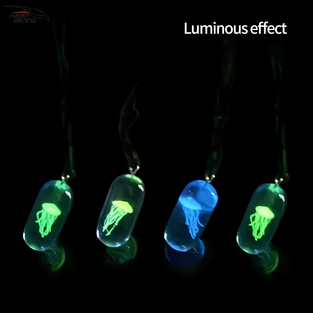 2026 - Luminous Jellyfish Necklace Braided Rope Resin Pendant Diving Souvenir for Ocean Lovers