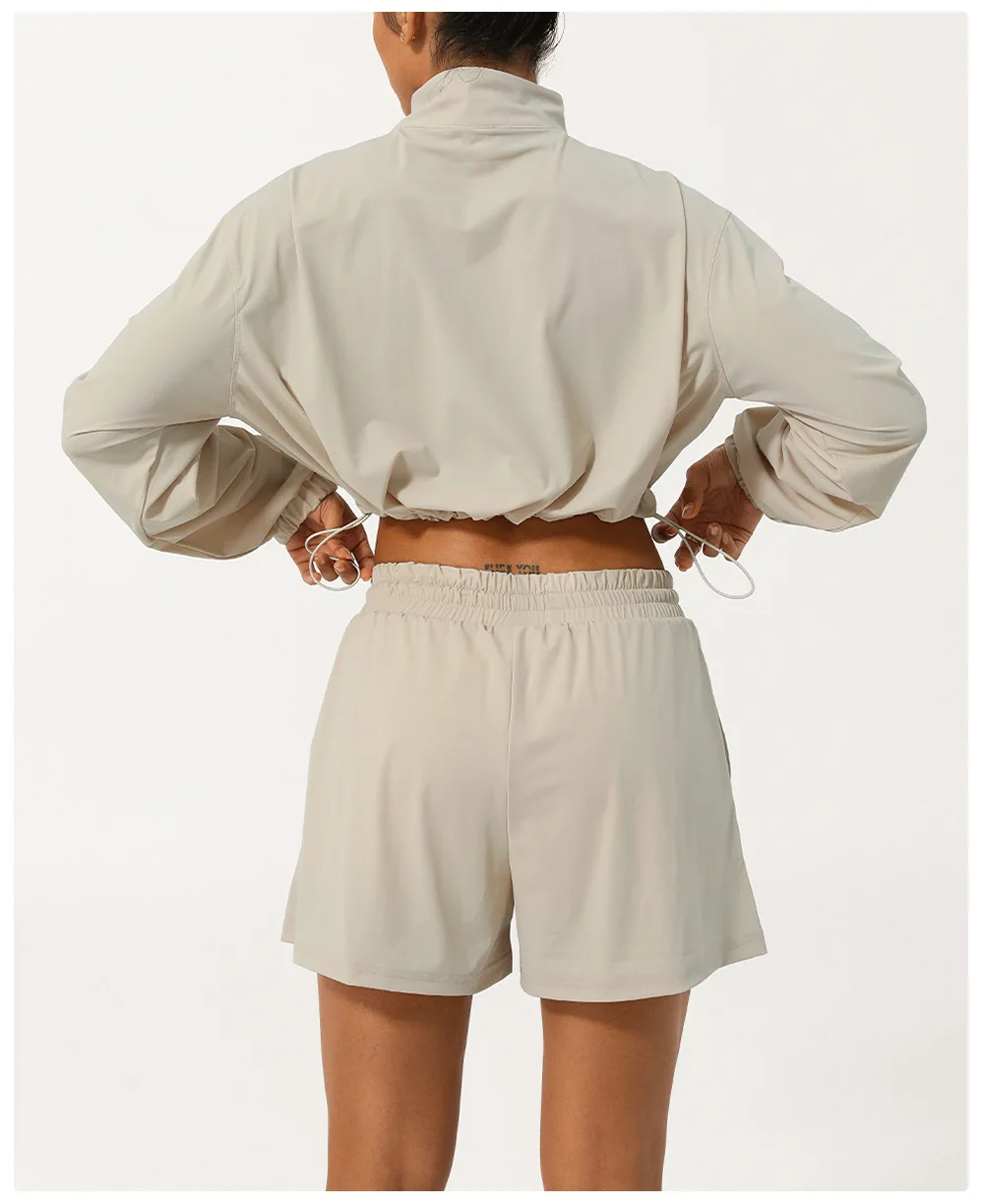 Frauen Outdoor-Lauf anzug Sommer einfarbig zweiteilig Yoga-Set atmungsaktive schnell trocknende Fitness-Sport bekleidung Trainings kleidung – Detail 12