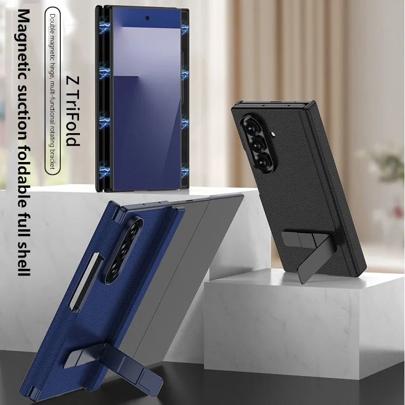 

Case For Samsung Galaxy Z TriFold ZTriFold 5G Folding Leather Shell Film Rotating Stand Full Coverage Dual Hinge Magnetic Covers