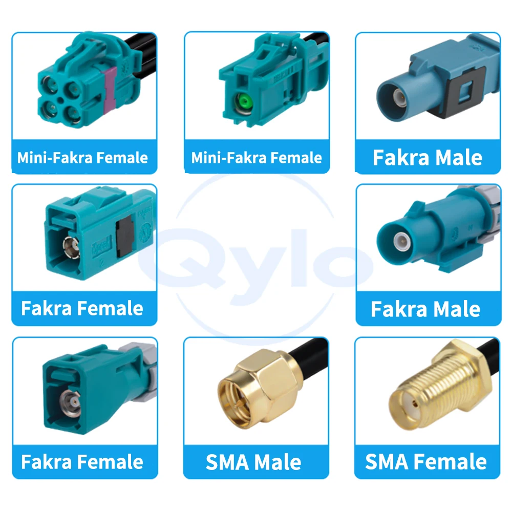 Tyco Mini FAKRA Quadruple (HFM) Female Type Z to FAKRA/SMA Adapter with SYWV-50-2/302 Cable (1 pcs)