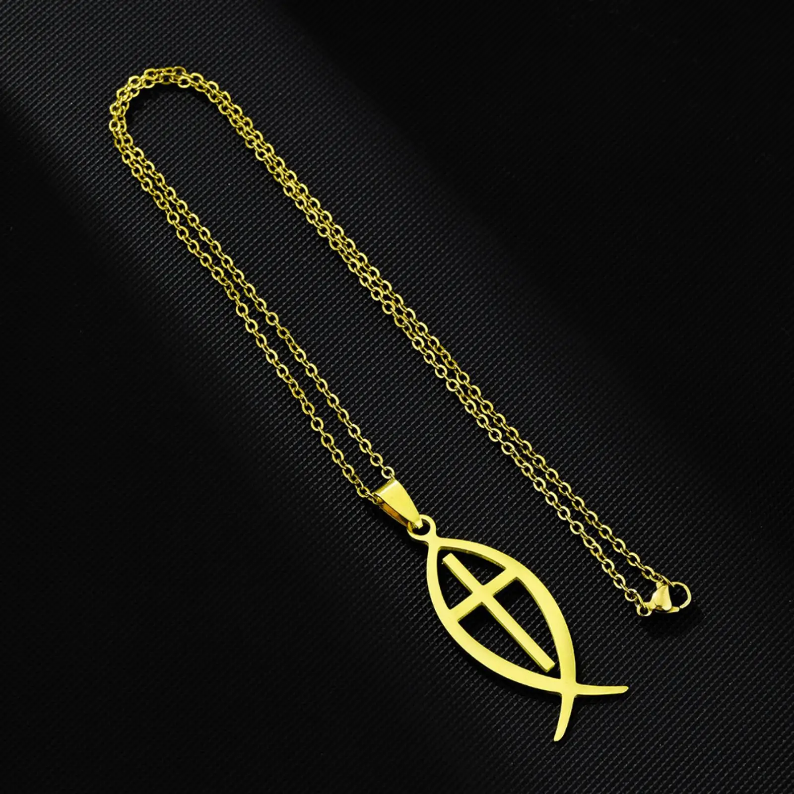 Ichthys Fisch-Kreuz-Halskette, Jesus-Fisch-Symbol-Anhänger, Edelstahlschmuck, Geschenk für Männer und Frauen – Detail 5
