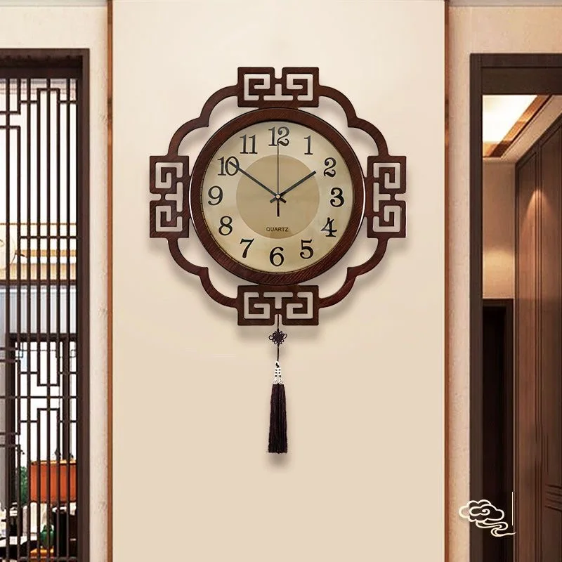 42 New Chinese classical high-grade clock light luxury porch wall decoration wall clock living room mute clock