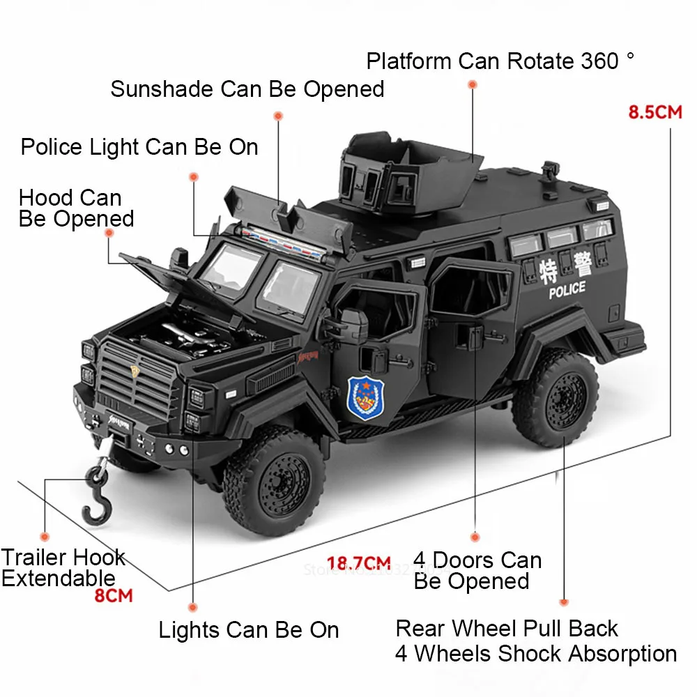 1:32 Sabertooth Alloy Model Toy Diecast Armored Car Door Opened Sound Light Pull Back Explosion Proof Vehicle Collectibles Hobby