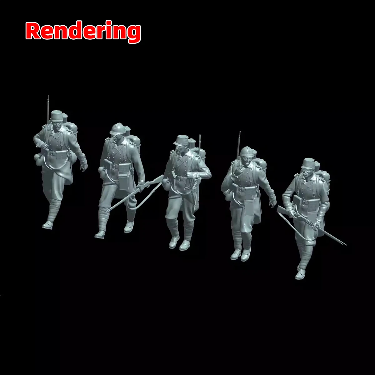 Maßstabsgetreuer Miniaturmodellbausatz Französische Marschinfanterie Figuren Truppen Soldaten Militär Diorama 5-teiliges Set 1914-1918 1/35 1/48 1/72 – Detail 4