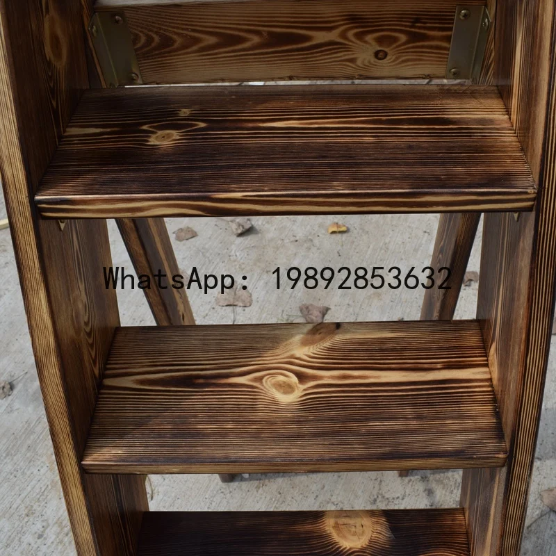 Home Indoor Outdoor Decorative Props Wooden Ladder Attic Stair Climbing Folding Single-Sided A-Frame Ladder