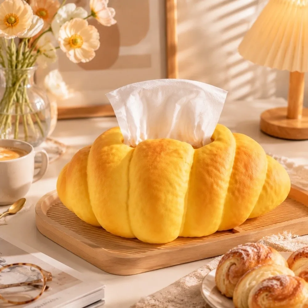 Tabletop Decor Realistic Croissant Tissue Box Food Themed Funny Tissue Box Holder Decorative Bread Shaped Tissue Box Kitchen
