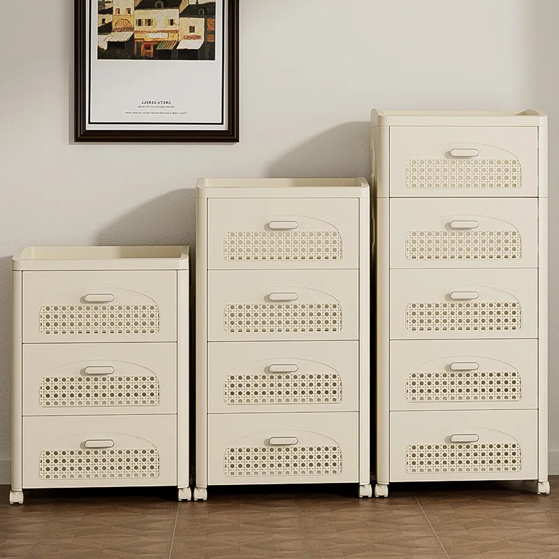 

Household storage cabinet multi-layer installation-free drawer bedside table snacks sundries cream bedroom bedside storage rack