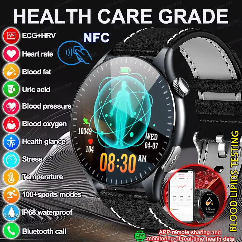 

2025 New Accurate Lipids Uric acid Smart Watch ECG+PPG Body Analysis Health Monitort Watch Waterproof Sports Call Smart Watch