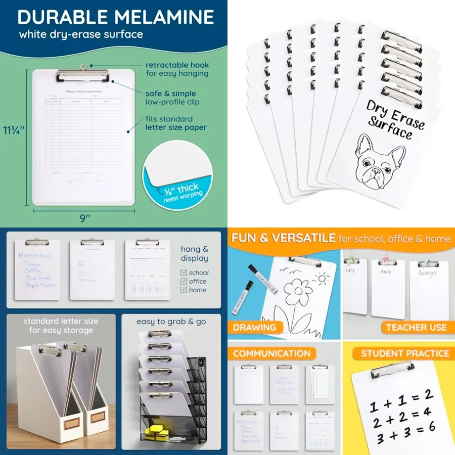 

30 Pack Dry Erase Clipboard, Whiteboard Clipboard for Classroom, White Board with Front Surface and Low Profile Clip, Designed