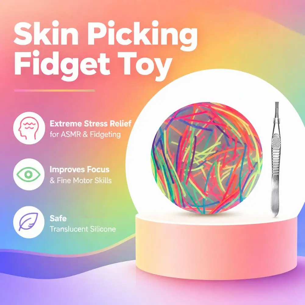 6cm Skin Picking Fidget Toys with Tweezer Silicone Picking Pad Hair Pulling Stress Relief Fidget Toys for Adults Kids juguetes