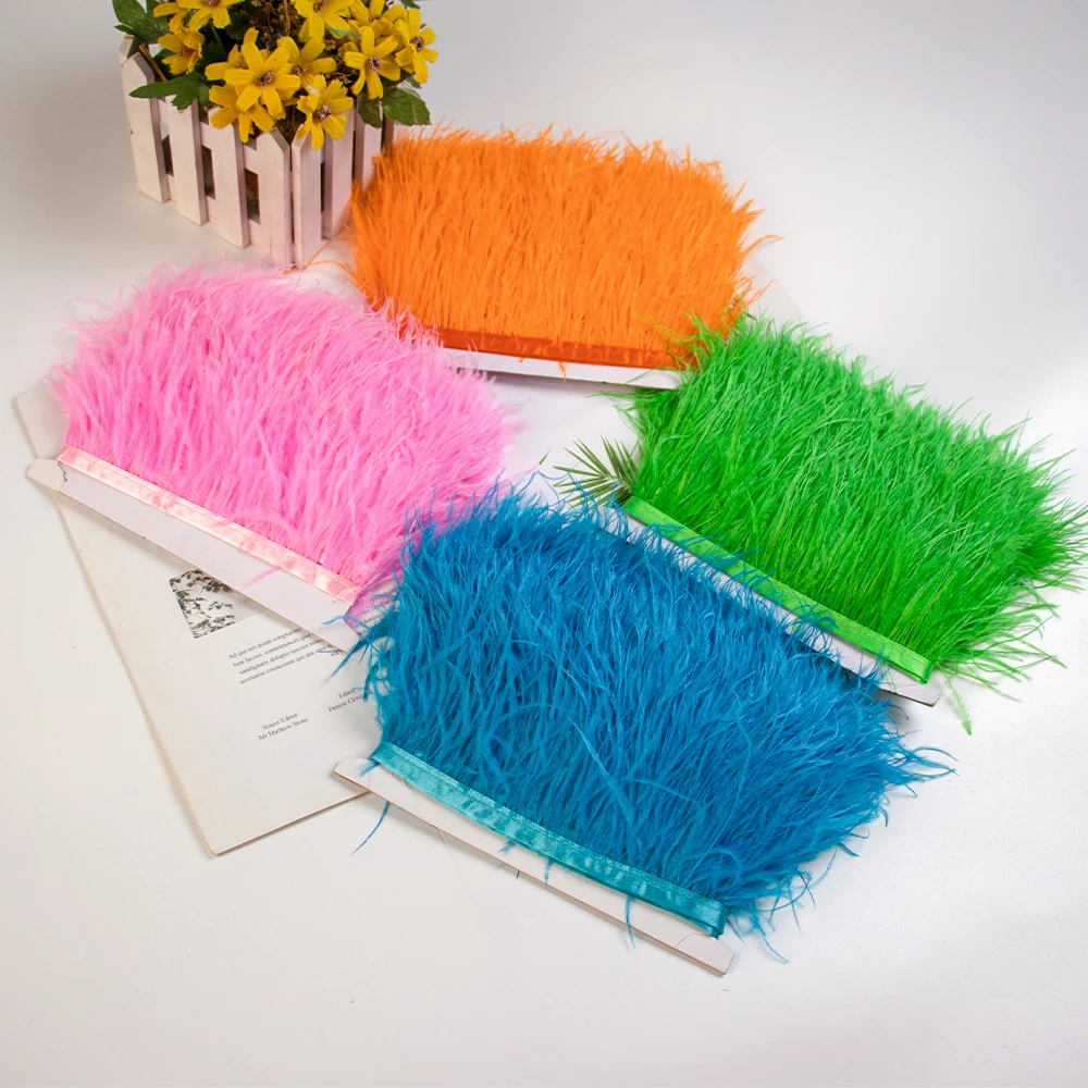 Colorful High Quality Ostrich Feather Decoration Fringe Fluffy Feather Ribbon Lace Party Dress Decoration Feather Decoration