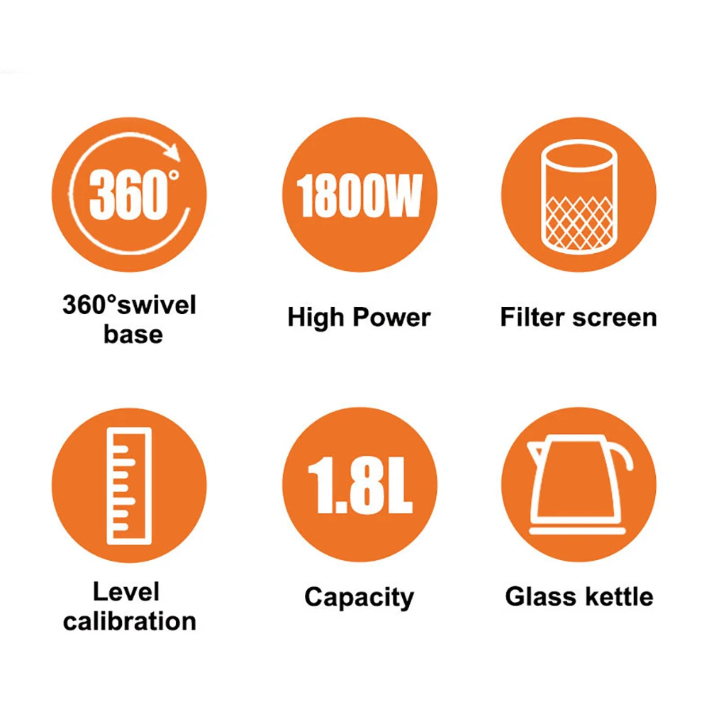 غلاية كهربائية غلاية منزلية من زجاج البورسليكات العالي 1.8 لتر إيقاف تشغيل تلقائي 1800 وات