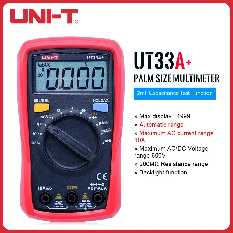 UNI-T UT33A +/B +/C +/D + مقياس رقمي متعدد المدى التلقائي 600 فولت LCD أقصى عرض 1999 التيار المتناوب تيار مستمر الجهد الحالي السعة تستر