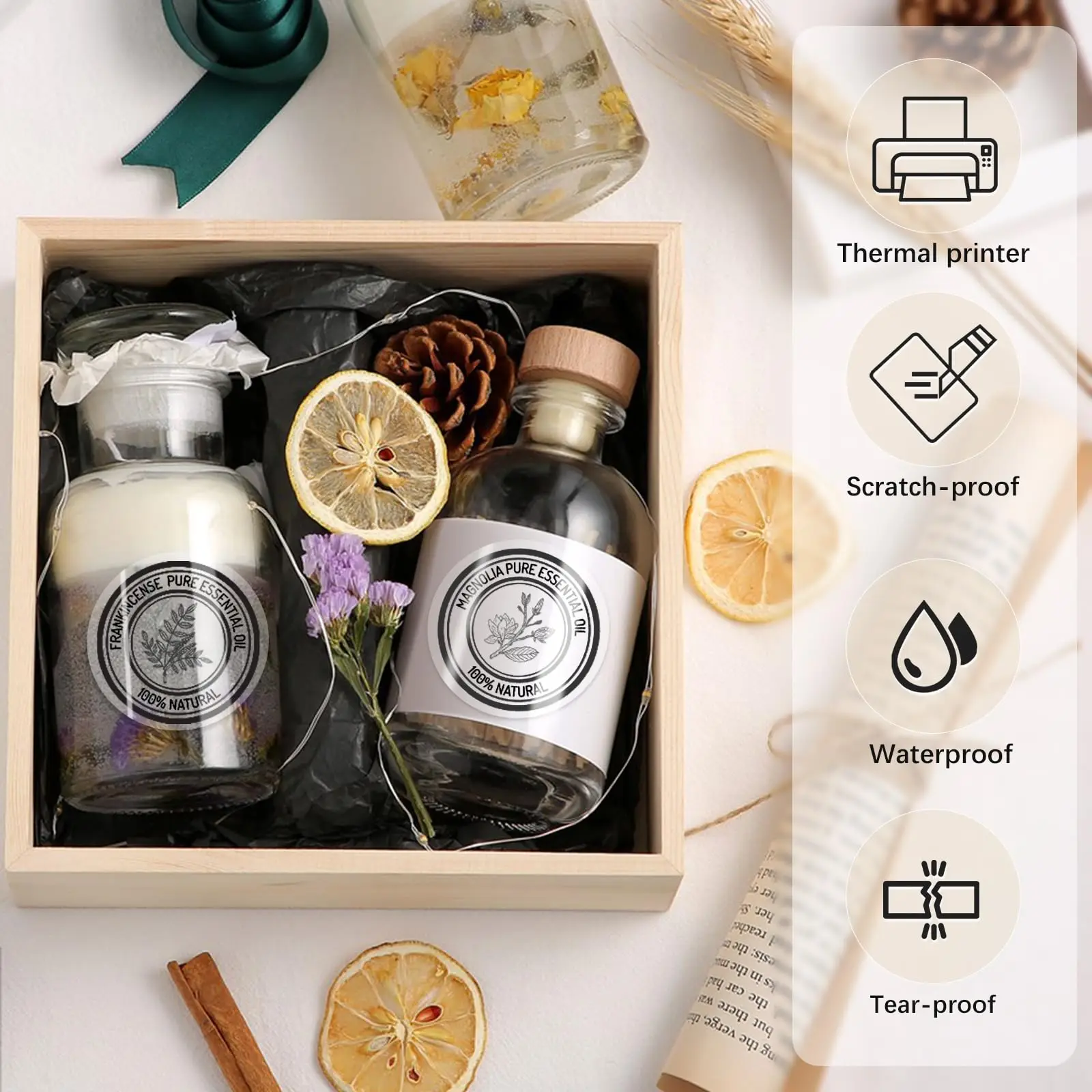 Przezroczyste etykiety termiczne do drukarek etykiet wysyłkowych, naklejki z napisem „Dziękuję”, idealne do małych firm.