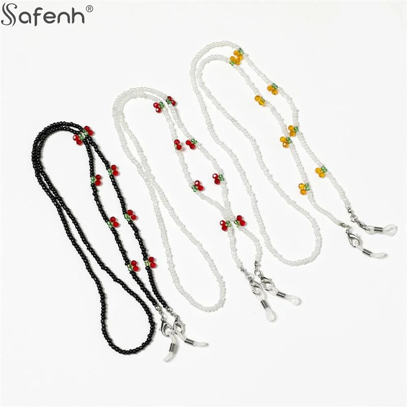 1pc Handmade Red White Cherry Shape Beaded Glasses Strap With Anti Slip Holders Perfect For Daily Wear Travel Outdoor Activities