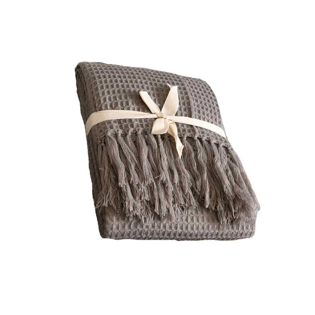 

Handmade Knitted Blanket Soft Warm Throw for Couch Chair Bedroom Simple Elegant Stitching Home Decor Modern Design Grey