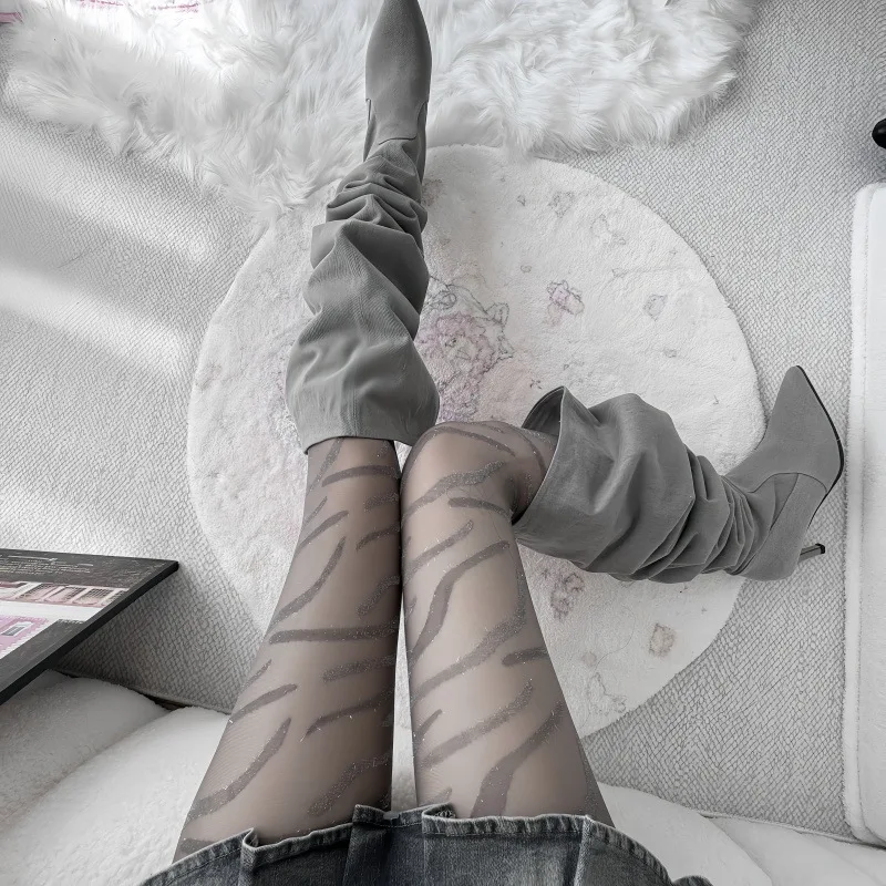 موضوع الفضة الحيوان طباعة الجوارب لفتاة مثير عالية الخصر التخسيس جوارب طويلة سوداء زيبرا النمر الشارع الشهير الجاكار جورب