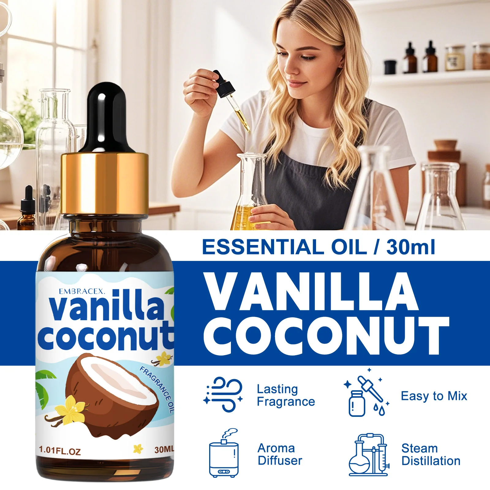 30ml Vanilla Coconut Essential Oil  Sweet Scent Fragrance Oil Reed Diffuser Candle Making Gift - view 2