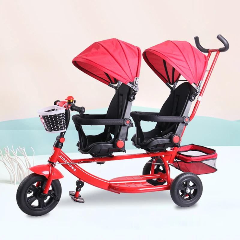 Twin Kids Ride-On Wagon,Reinforced Anti-Rollover Steel Frame,All-Terrain Rubber Wheels,Spacious Double Seat Stroller - Image 5
