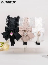Sweet Girl Hair Accessories Black Lolita Lace Cross Tie Bow Heart Shape Rhinestone Pendant Mine Tie Mass-Produced Headband