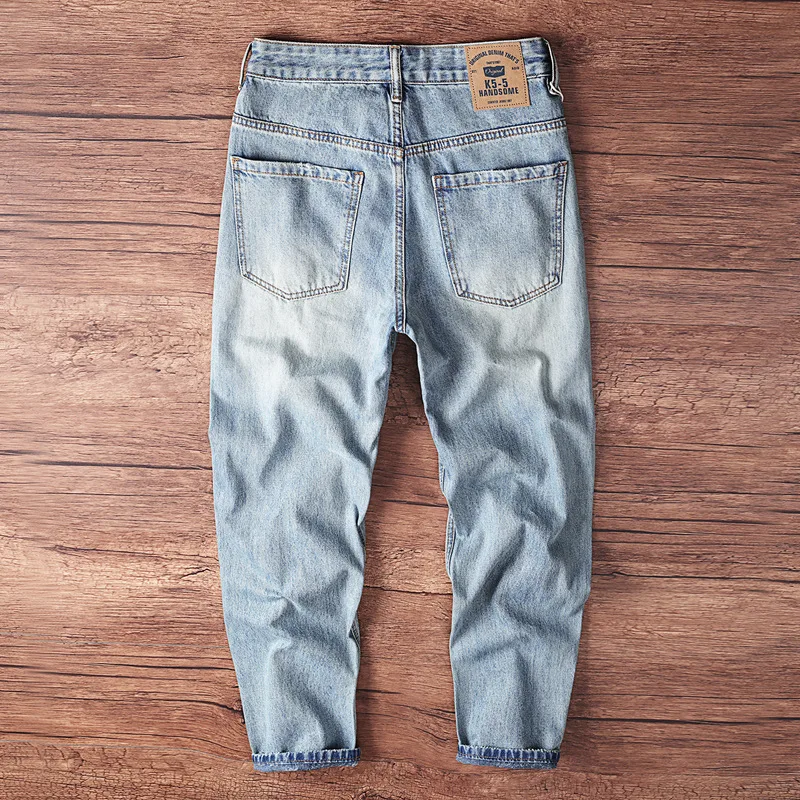봄과 가을 트렌디한 남성 데님 팬츠, 빠진 구멍, 복고풍 향수, 스트리트 트렌디 데님 팬츠