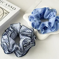 Trendy Striped Blue Oversized Multi-layer Scrunchie Headwear 2024 Korean Exaggerated Ponytail Hair Ties Women Hair Accessories