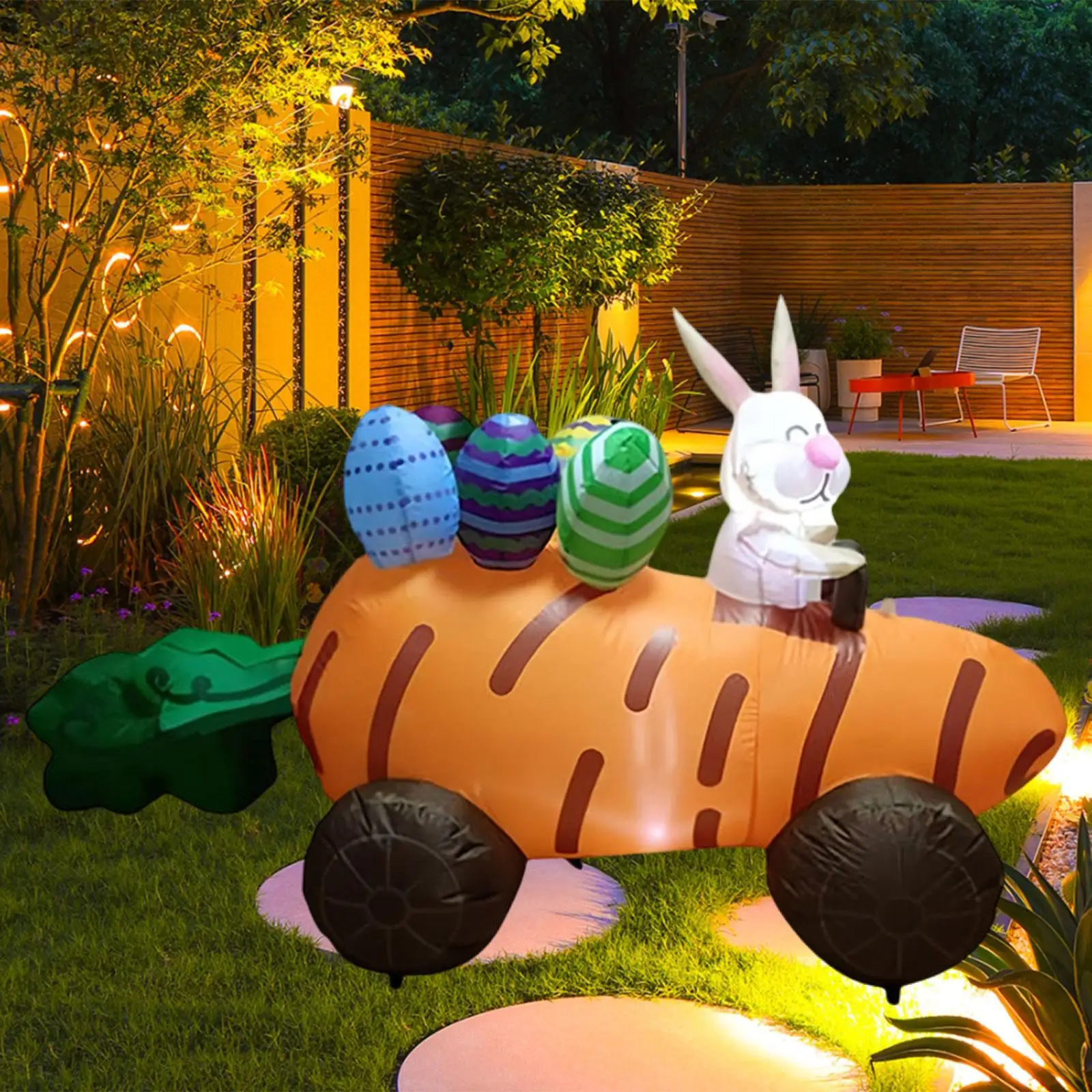 71inch Easter Bunny Inflatable Toy Ornament with Eggs Lighted Blowup Carrot Yard Decoration for Patio Backyard Party Supplies