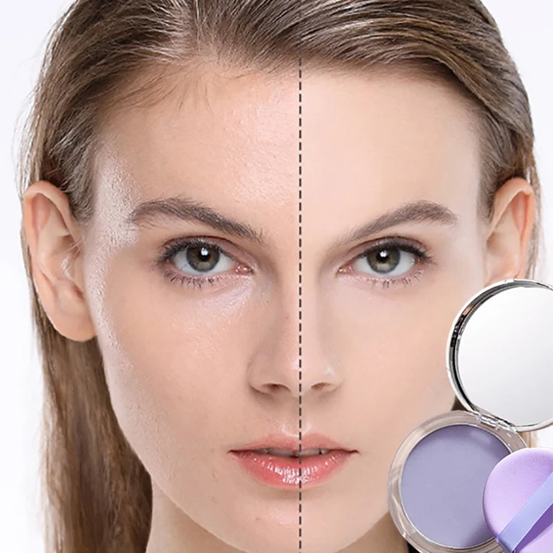 Lavender Makeup Setting Powder with Puff Oil Control Face Pressed Powder Smooth Matte Finishing Powder Without Taking Off Makeup