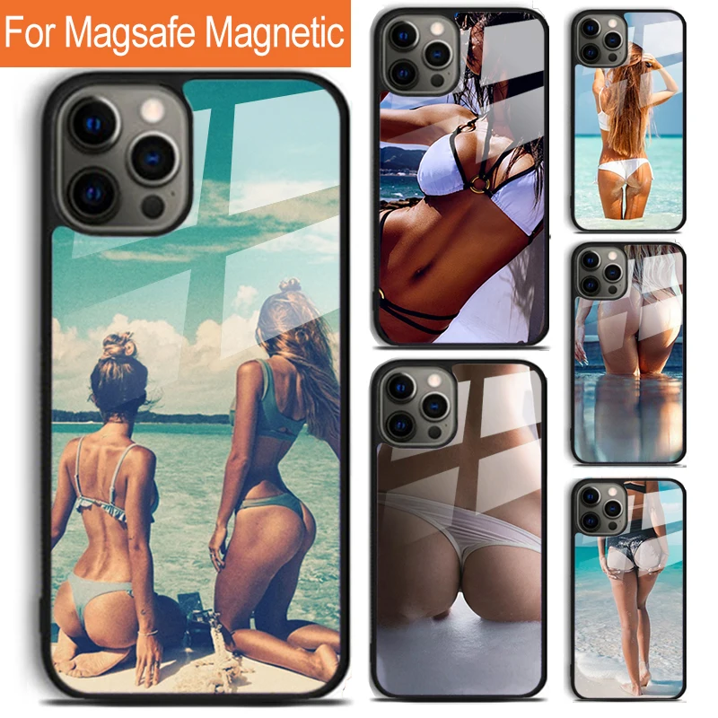 sexy bikini Girl Phone Case For iPhone 16 15 14 13 12 11 Pro Max Plus Magsafe Magnetic Wireless Charging Cover