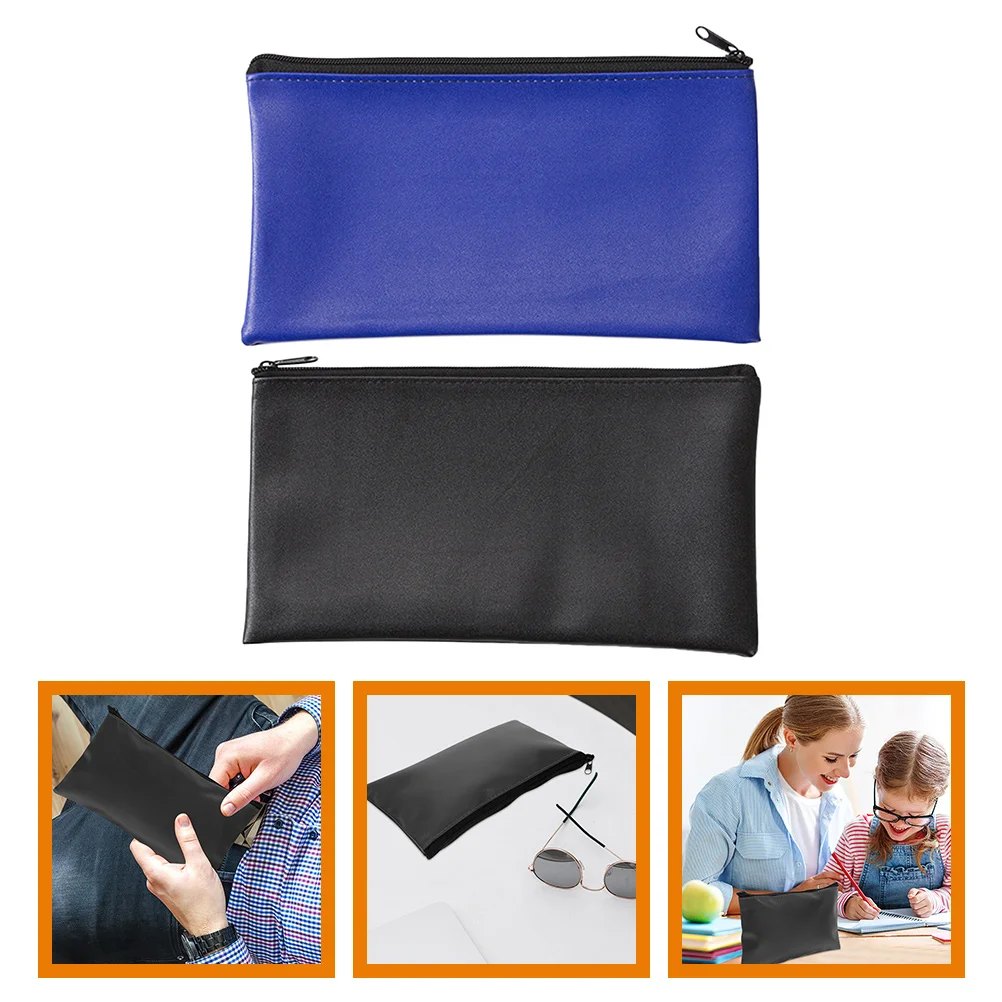 2 Pcs Office Folders Waterproof Deposit Bag Zipper File Pouch Double Pencil Case Boys Pouches