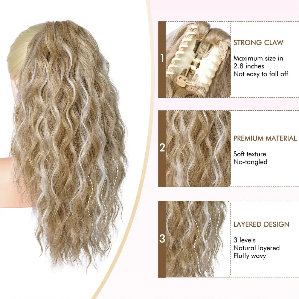 Women's wigs curly wavy hair extensions ponytail hair extensions 18inch fluffy hair ladies synthetic ponytail wigs