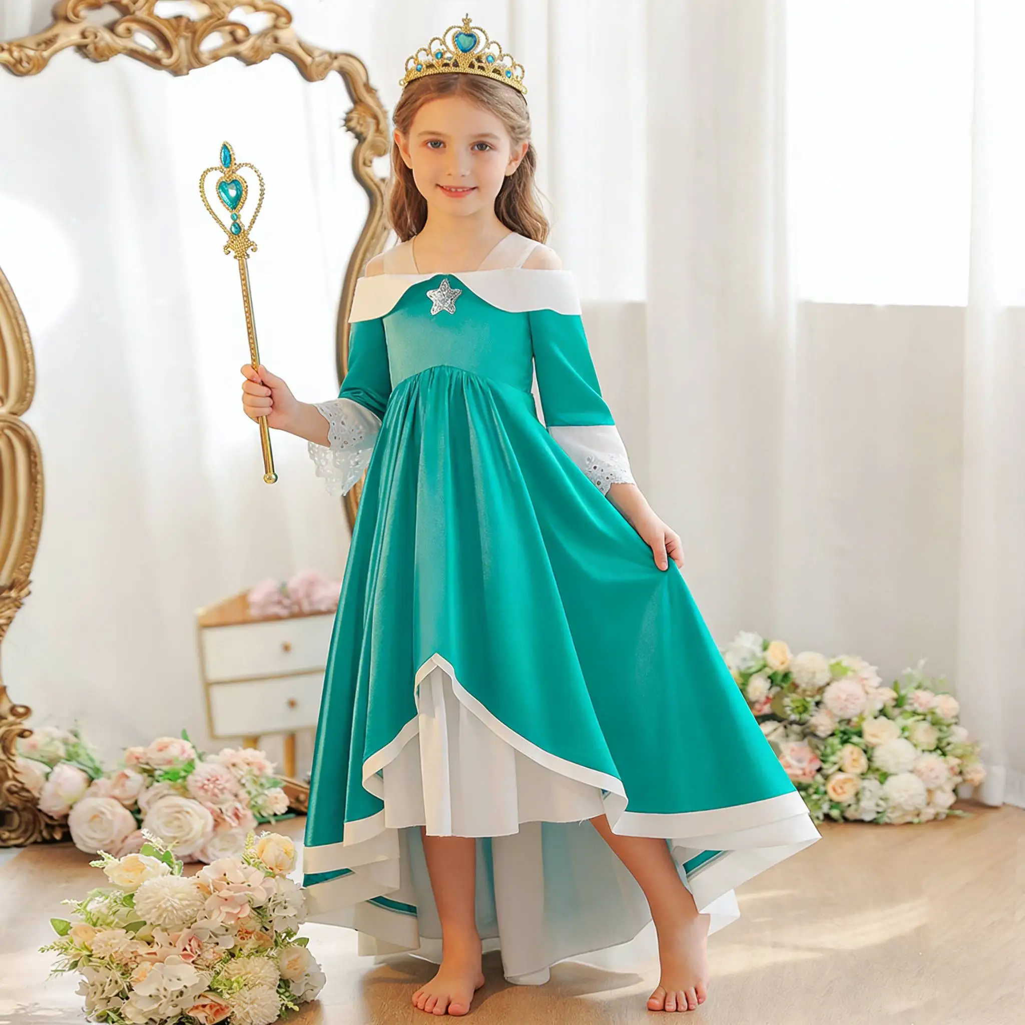 

Платье принцессы Пич для девочек, костюм Розалины с волшебной палочкой, платье для ролевых игр, для Хэллоуина, карнавала, вечеринок и выступлений.