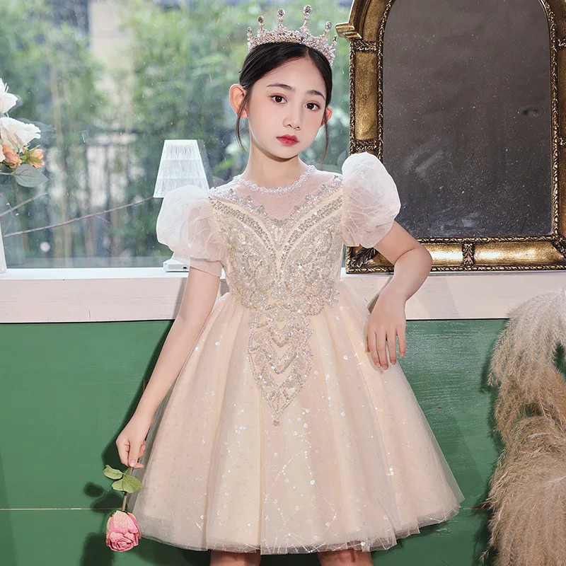 Girls dress light luxury niche high-end foreign style children's piano catwalk performance clothes girls birthday host skirt