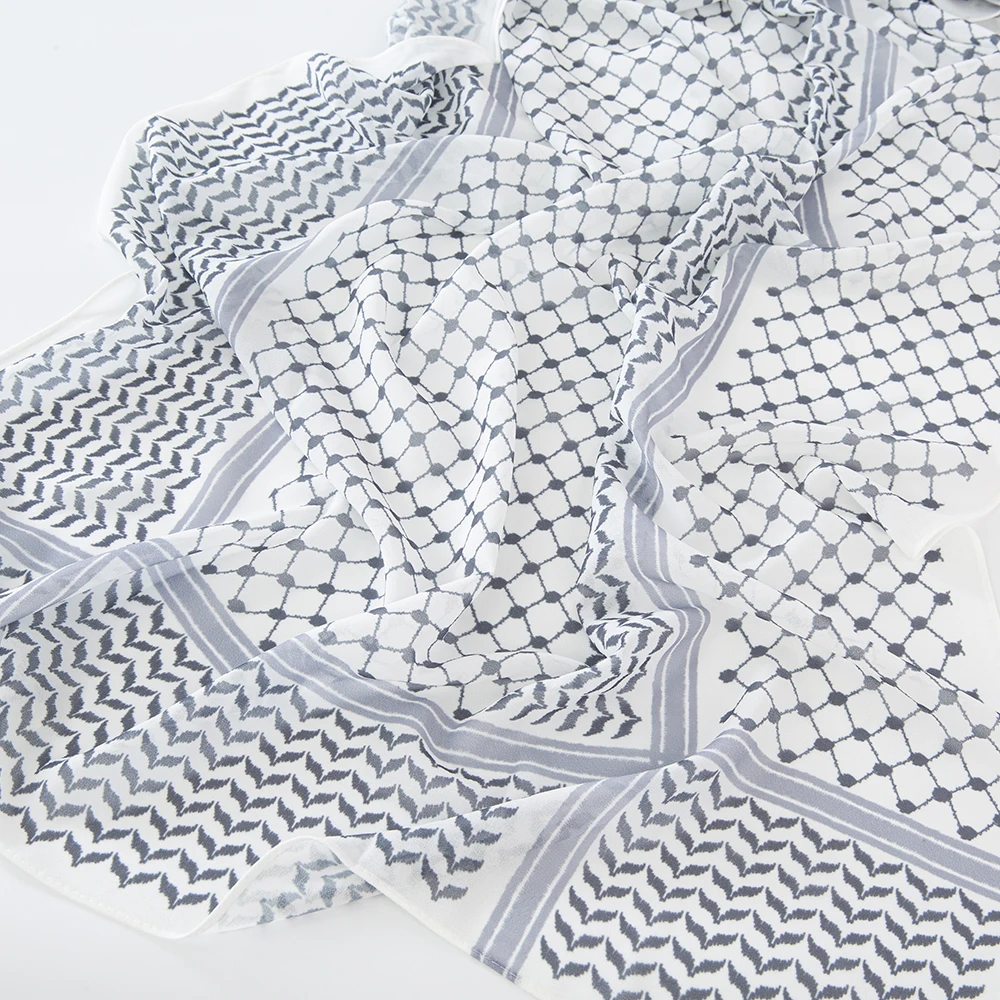 11-Farbiger Muslimischer Keffiyeh Hijab Chiffon-Druck Schal Kufiyya Saudi Mode Damen Weiche Kopfbedeckung Geometrischer Stil Arabischer Kaffiyeh Schal – Detail 13
