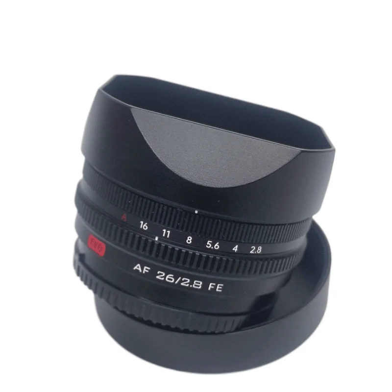 Paraluce quadrato a baionetta in alluminio con tappo in metallo per obiettivo Viltrox 26mm f2.8 EVO Nikon Z / Sony E-mount (FE)