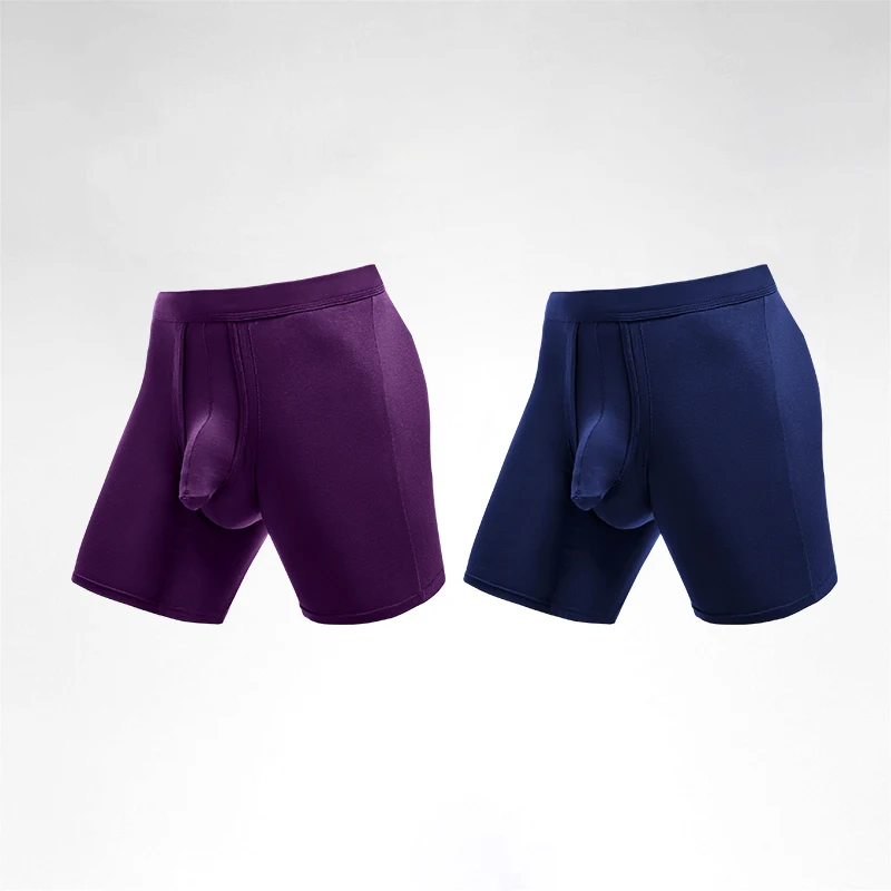 2PCS  Men's extended sports underpants with bullet separation, anti-friction legs, large-sized breathable running briefs