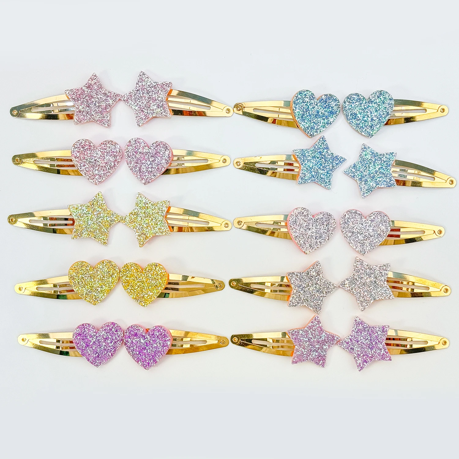 10/20pcs Sparkly Star Hair Clips Kids Glitter Heart Hairpins Girls Alloy Snap Barrettes Clips Kids Children Hair Accessories