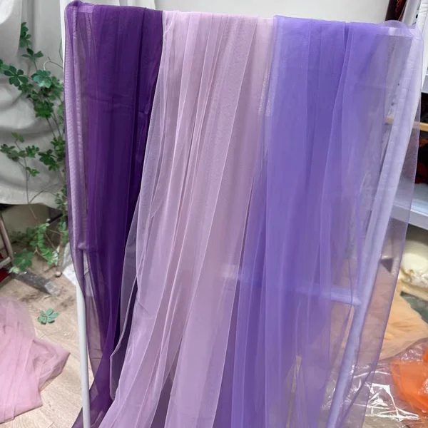 Purple Avocado Green Mesh Draping Fabric for Wedding Scene Layout Yarn Dress Fabric