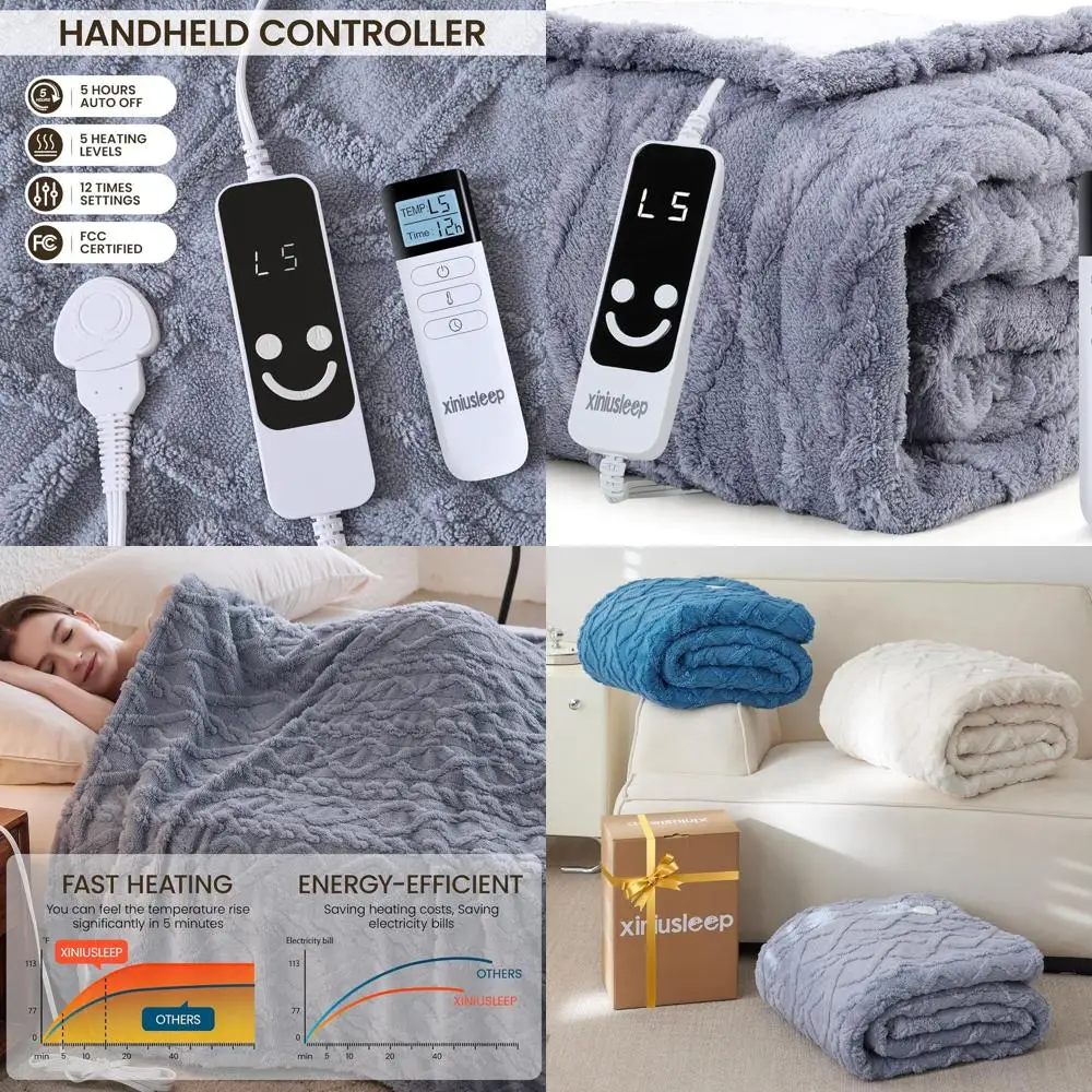 

Электрическое одеяло из мягкой тафты шерпа 62x84, 5 уровней нагрева и автоматическое отключение 1-12 часов, защита от перегрева, можно стирать в машине (светло-серый)