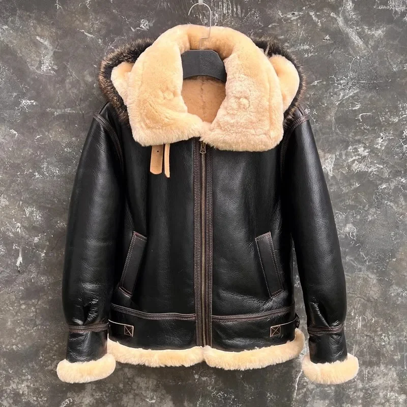 Veste en cuir véritable pour l'hiver, manteau chaud en peau de mouton, 100% laine épaisse, vêtements en peau de mouton naturelle, optique, fourrure véritable, haut de la boutique, qualité, v1.1