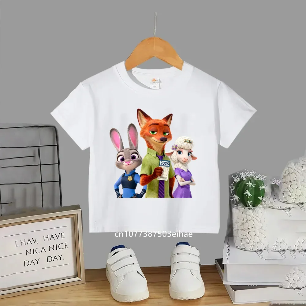 Summer Children's Casual T-shirt Zootopia 2 Judy Hoppsnik Wilder High-Definition Cartoon Print Short-Sleeved Shirt